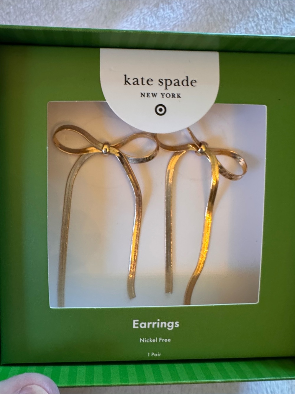kate spade for Target Gold Ribbon Bow Drop Earrings NWT